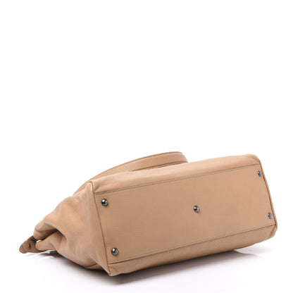 Fendi Goatskin Large Peekaboo Iconic Satchel Beige Latte Black 3 of 12