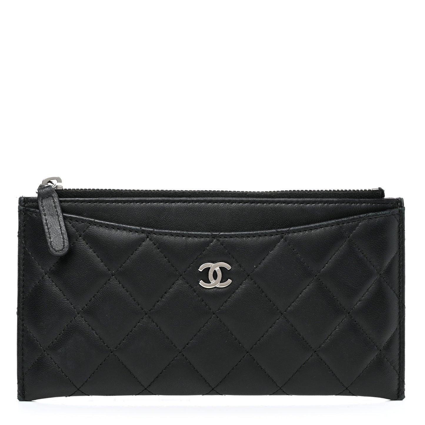Lambskin Quilted Classic Zip Pouch Black