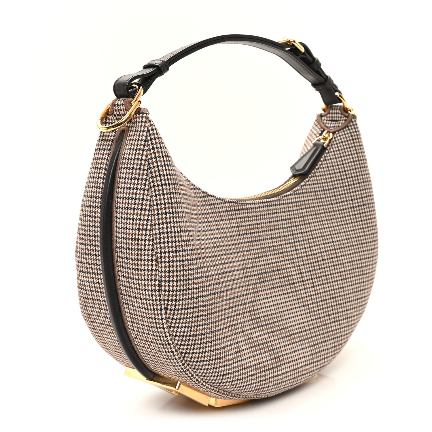 Fendi Wool Vitello Grace Small Houndstooth Small Fendigraphy Hobo Bag Beige Ebano 3 of 12