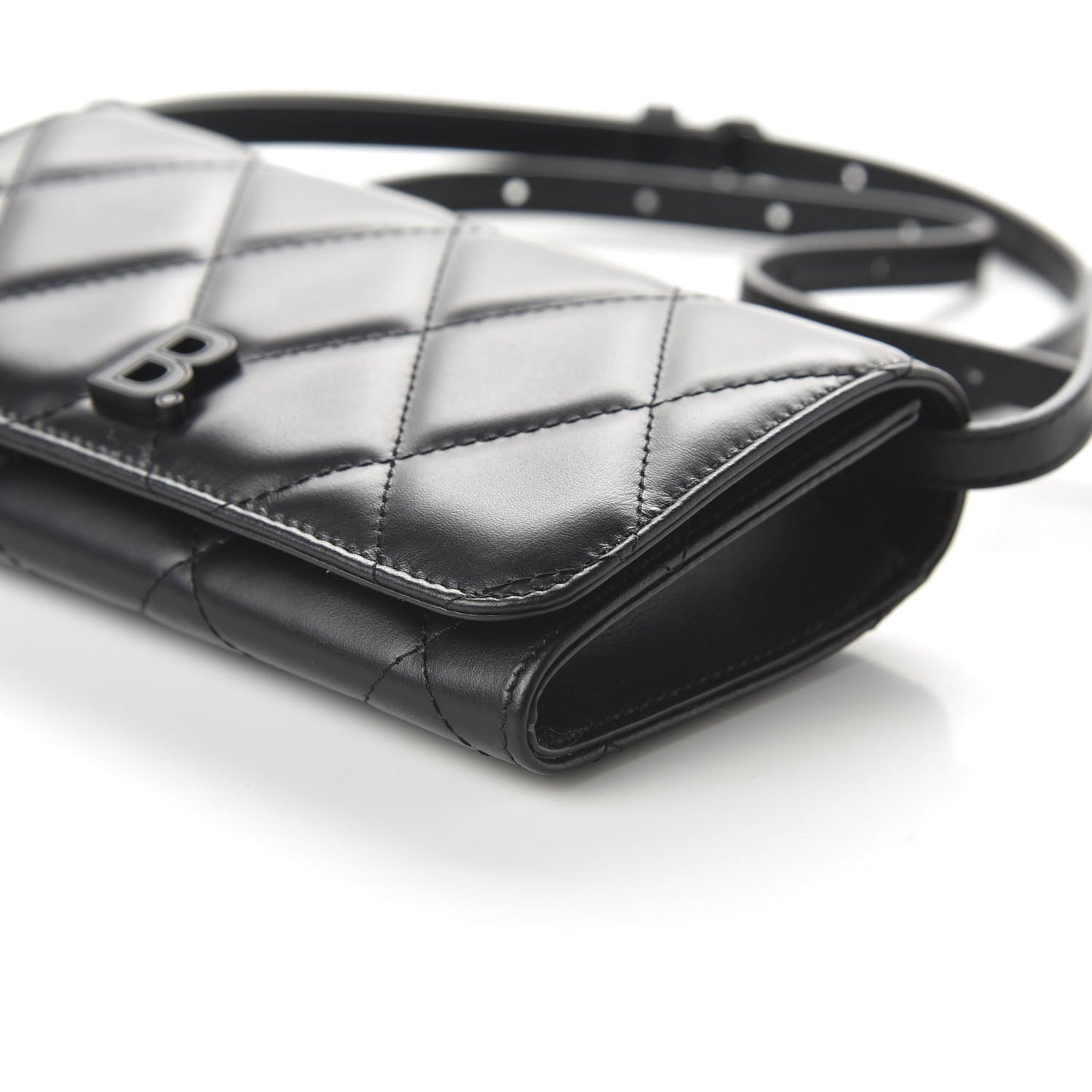 Nappa Calfskin Quilted Touch B Phone Holder With Strap Black