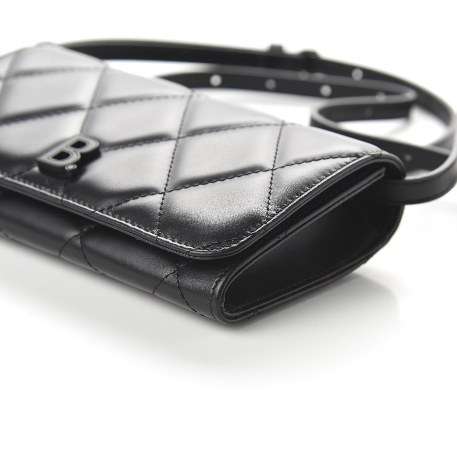 Balenciaga Nappa Calfskin Quilted Touch B Phone Holder With Strap Black 7 of 9