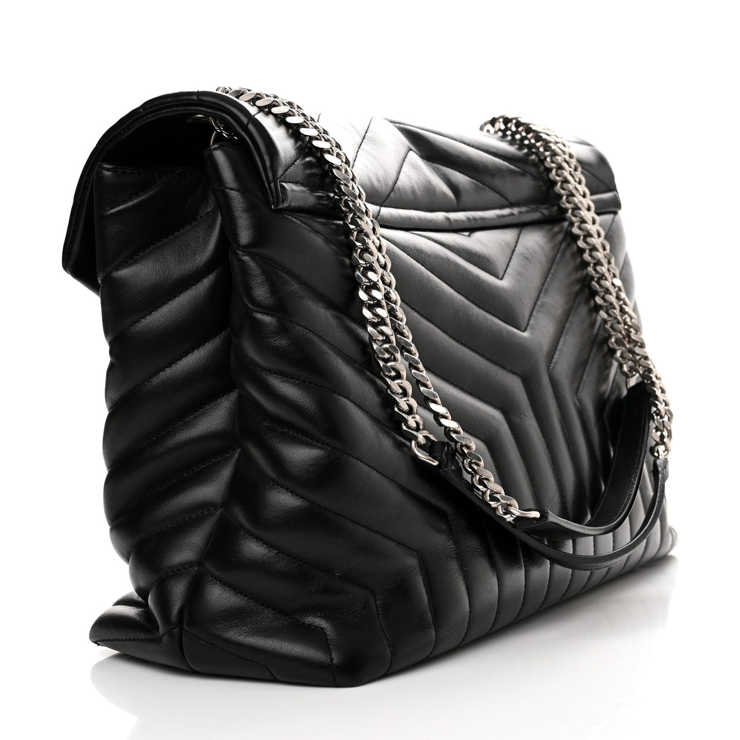 Calfskin Y Quilted Monogram Large Loulou Chain Satchel Black
