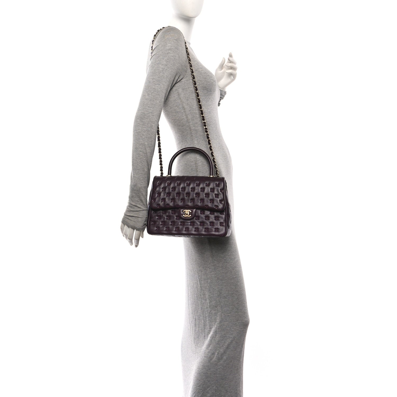 Chanel Lambskin Cross Stitch Small Coco Handle Flap Burgundy 2 of 10
