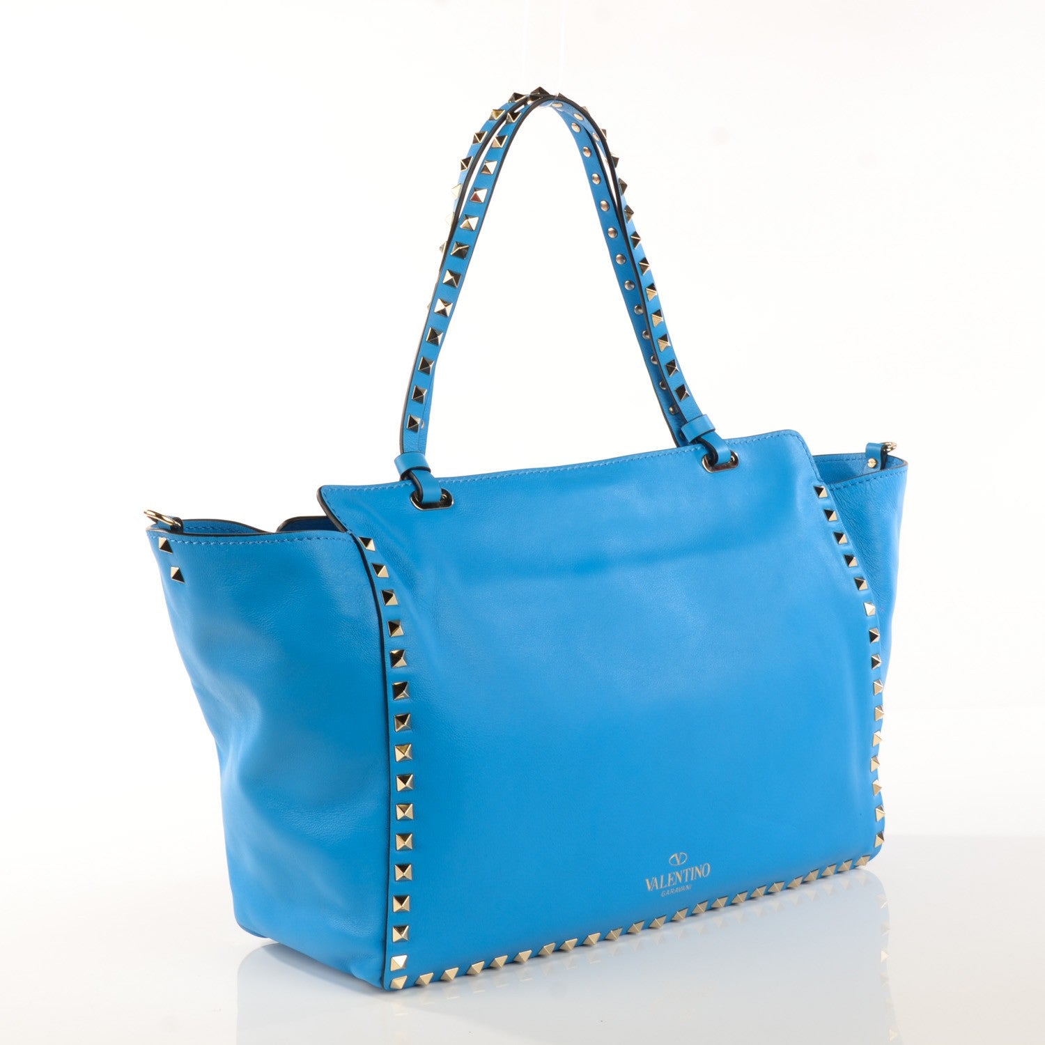 Valentino Garavani Vitello Medium Rockstud Tote Blue Fluo 3 of 8