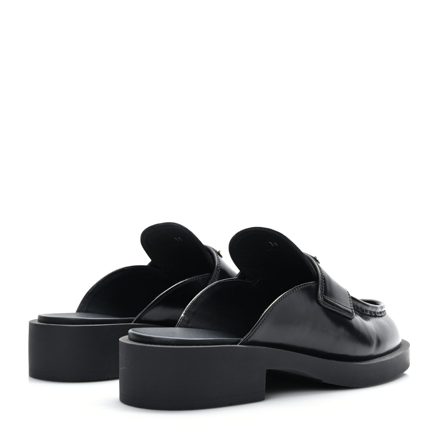 Spazzolato Metal Triangle Logo 40mm Loafer Mules 39 Black