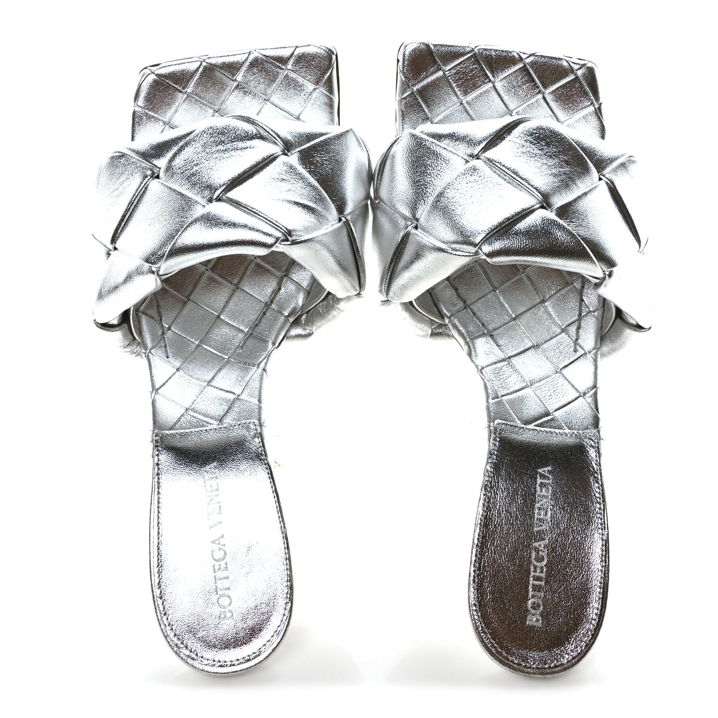Laser Nappa Maxi Intrecciato Lido 90mm Mule Sandals 37.5 Silver