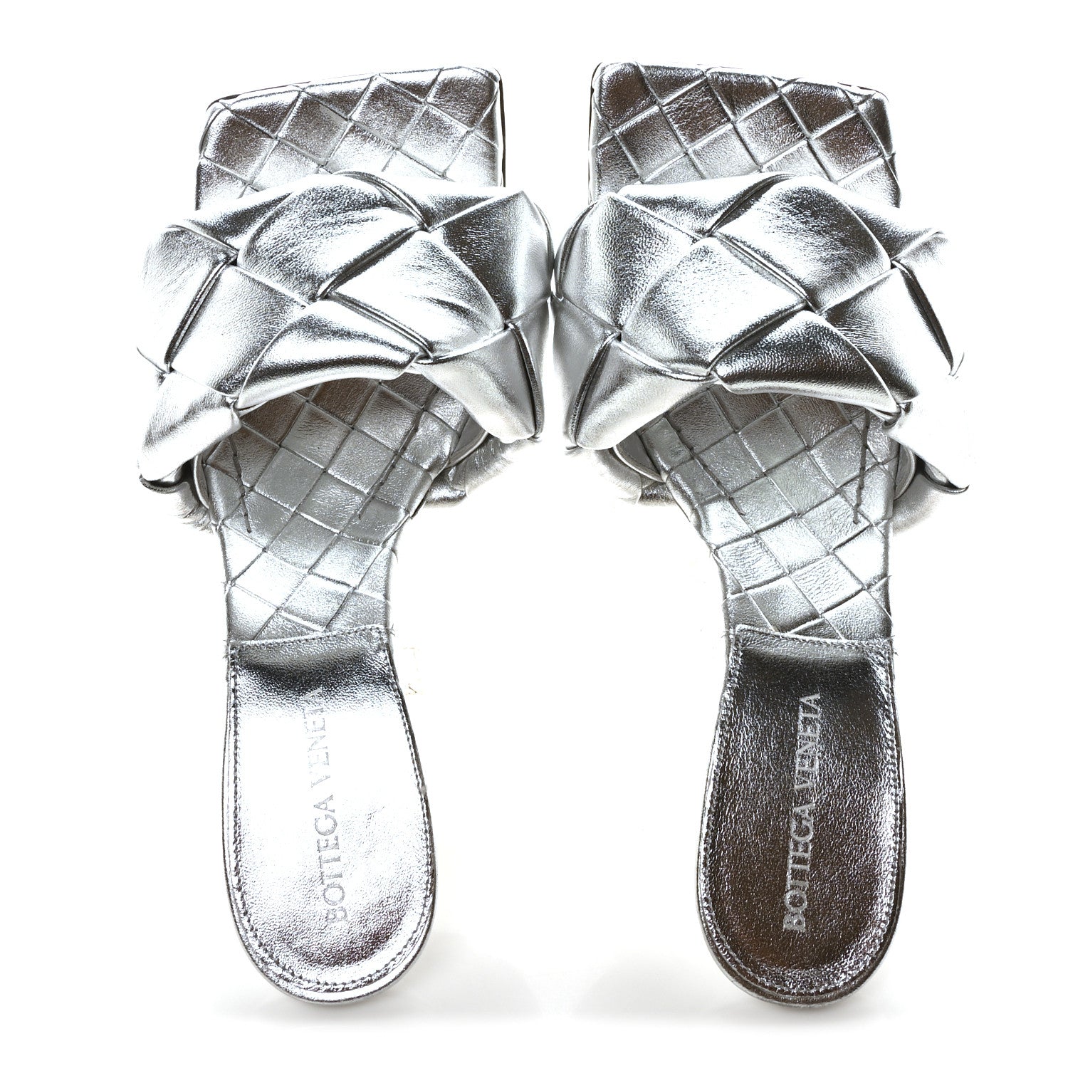 Bottega Veneta Laser Nappa Maxi Intrecciato Lido 90mm Mule Sandals 37.5 Silver 2 of 9