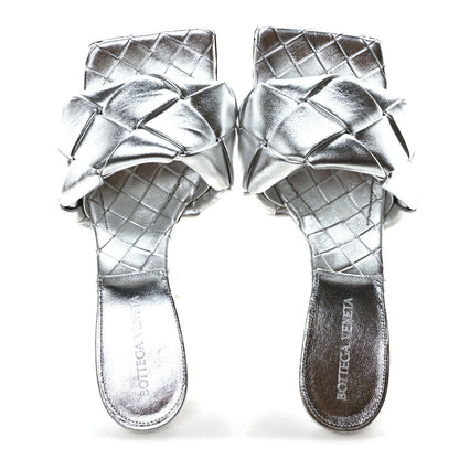 Bottega Veneta Laser Nappa Maxi Intrecciato Lido 90mm Mule Sandals 37.5 Silver 2 of 9