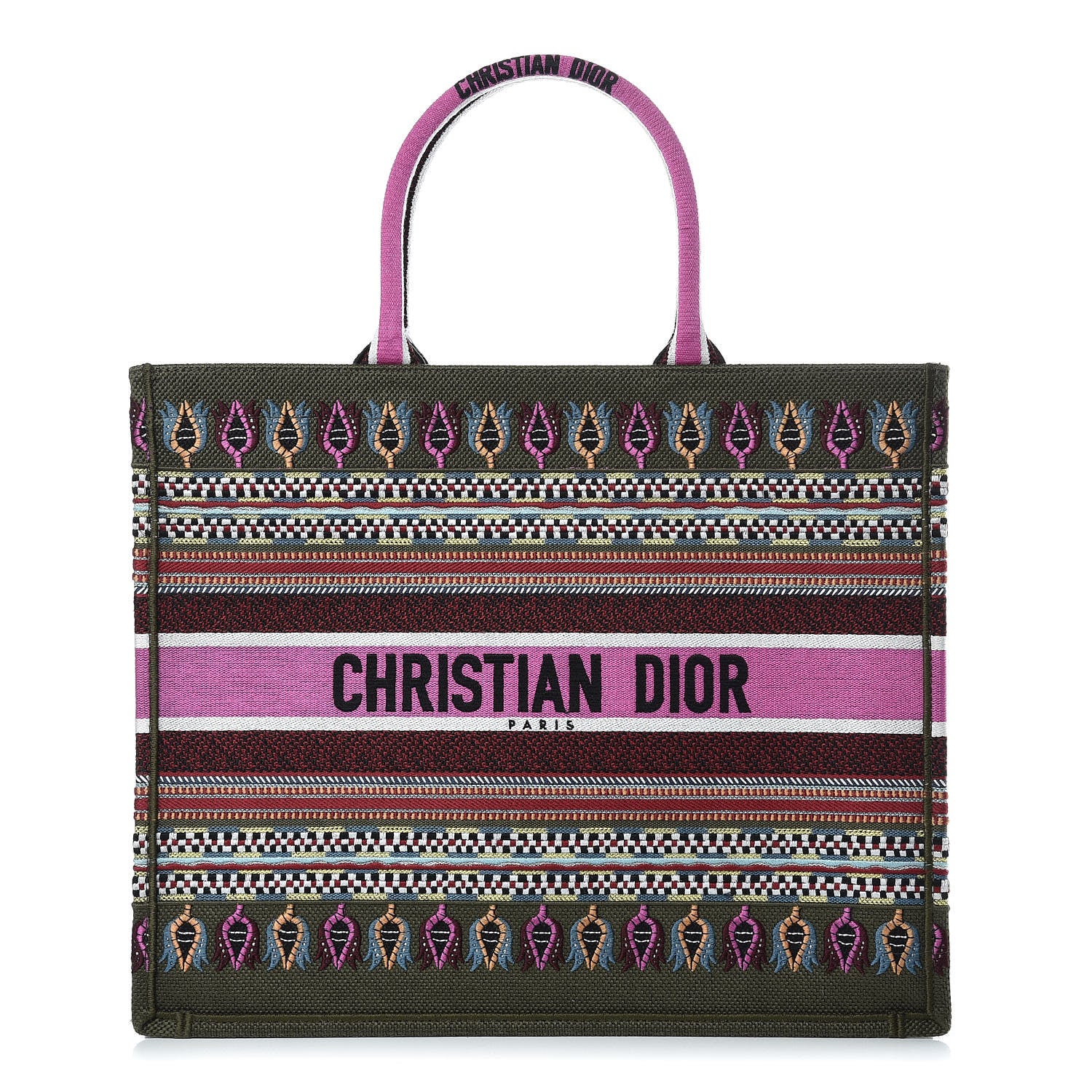 Christian Dior Canvas Embroidered Book Tote Olive Multicolor 1 of 8