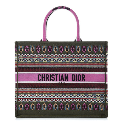 Christian Dior Canvas Embroidered Book Tote Olive Multicolor 1 of 8