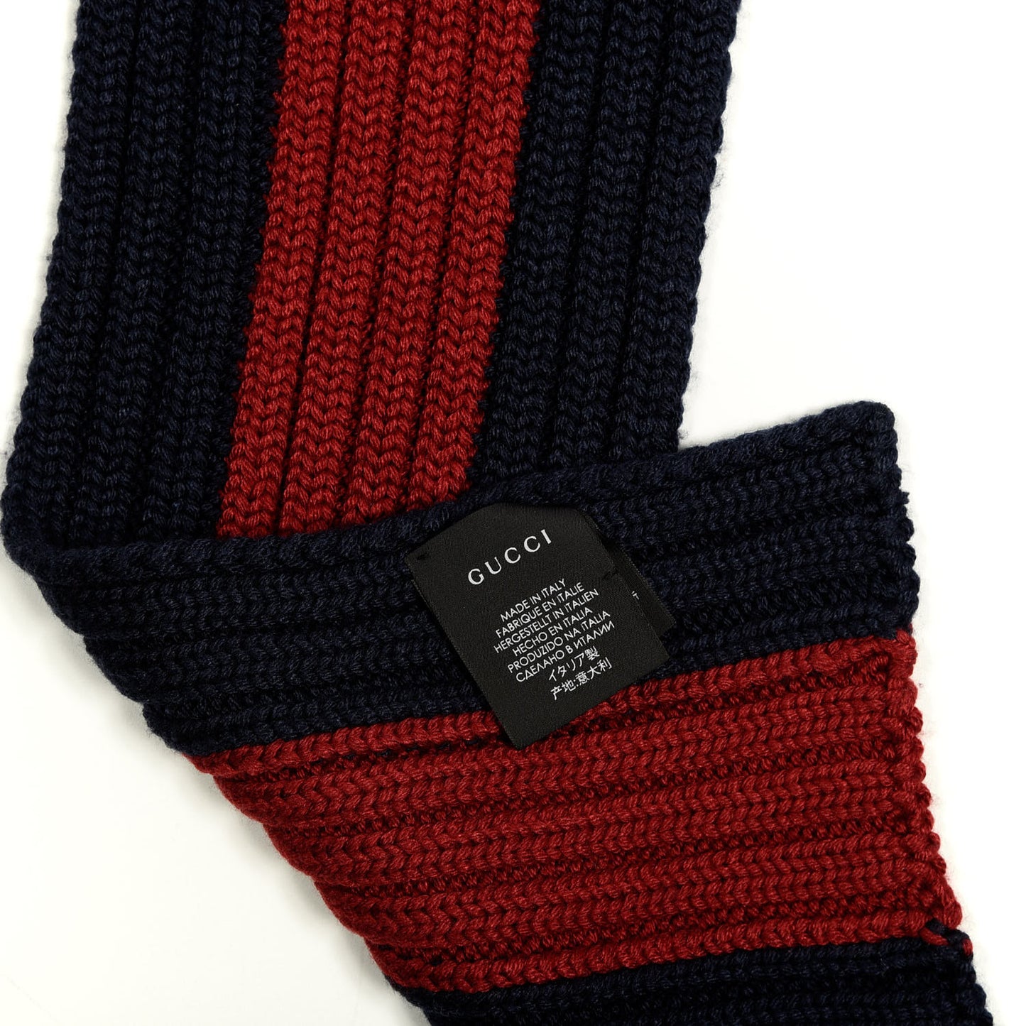 Wool Knit Ribbed Deesa Scarf Navy Red