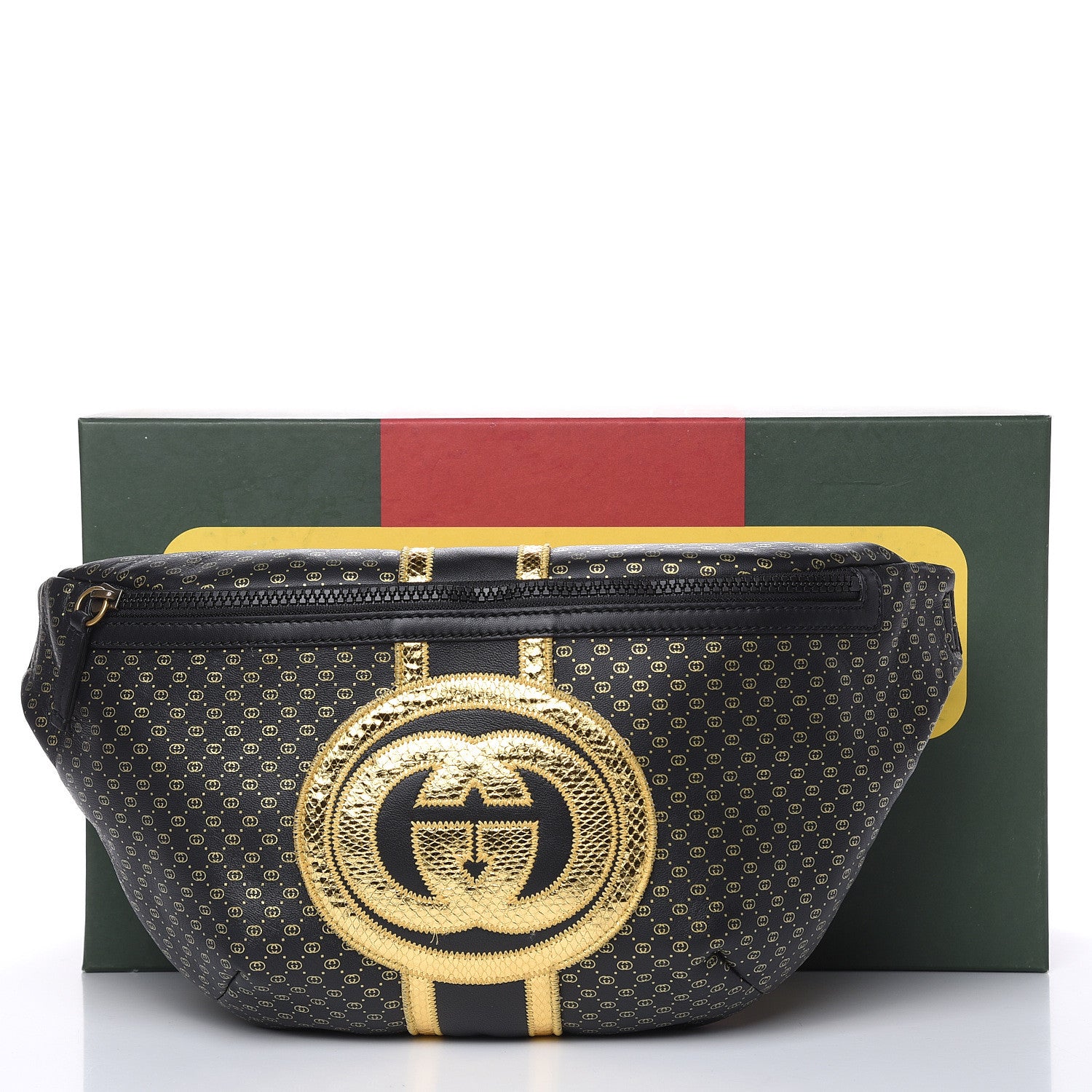 Gucci X DAPPER DAN Calfskin Laminated Ayers GG Micro Monogram Mens Belt Bag Black 13 of 13