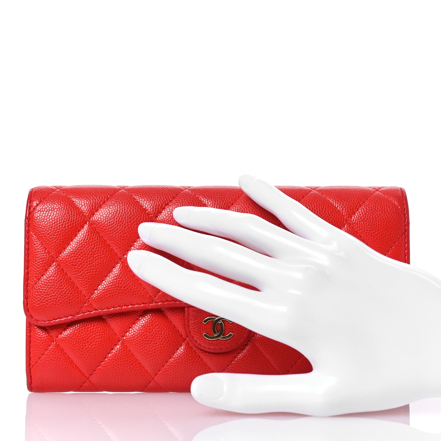 Chanel Caviar Quilted Large Gusset Flap Wallet Red 2 of 17