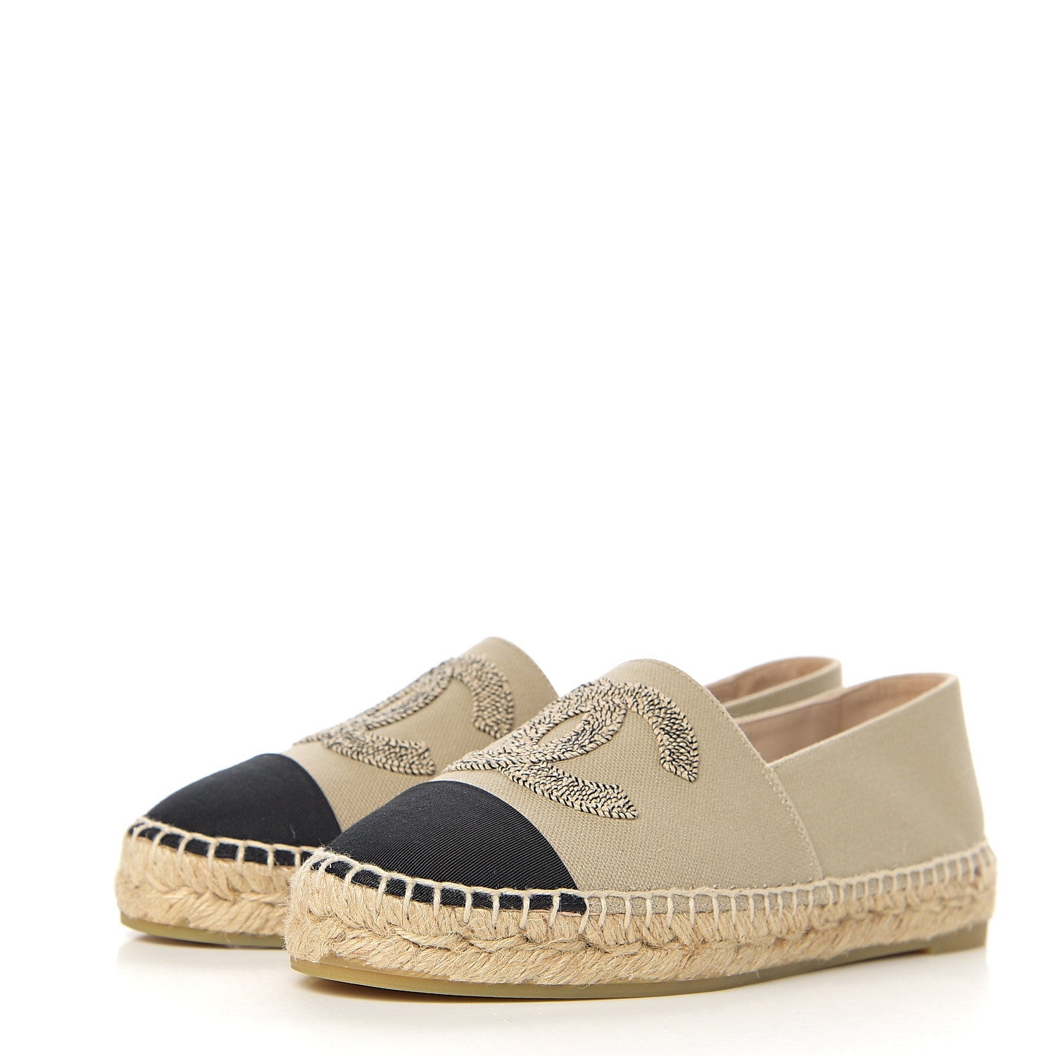 Chanel Canvas Grosgrain CC Espadrilles 36 Beige Black 3 of 11