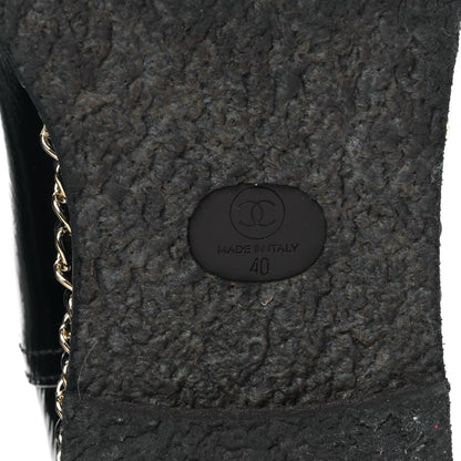 Chanel Crumpled Calfskin Shearling Womens Cap Toe Chain Short Boots 40 Black 6 of 8
