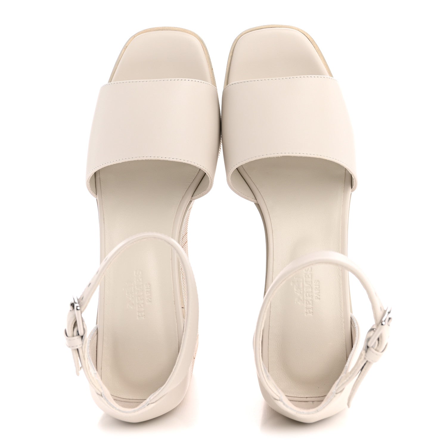 Hermes Calfskin Illusion 35 Wedge Sandals 36.5 Blanc De Paris 2 of 10