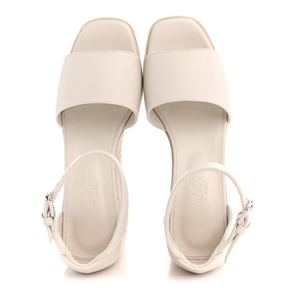Hermes Calfskin Illusion 35 Wedge Sandals 36.5 Blanc De Paris 2 of 10