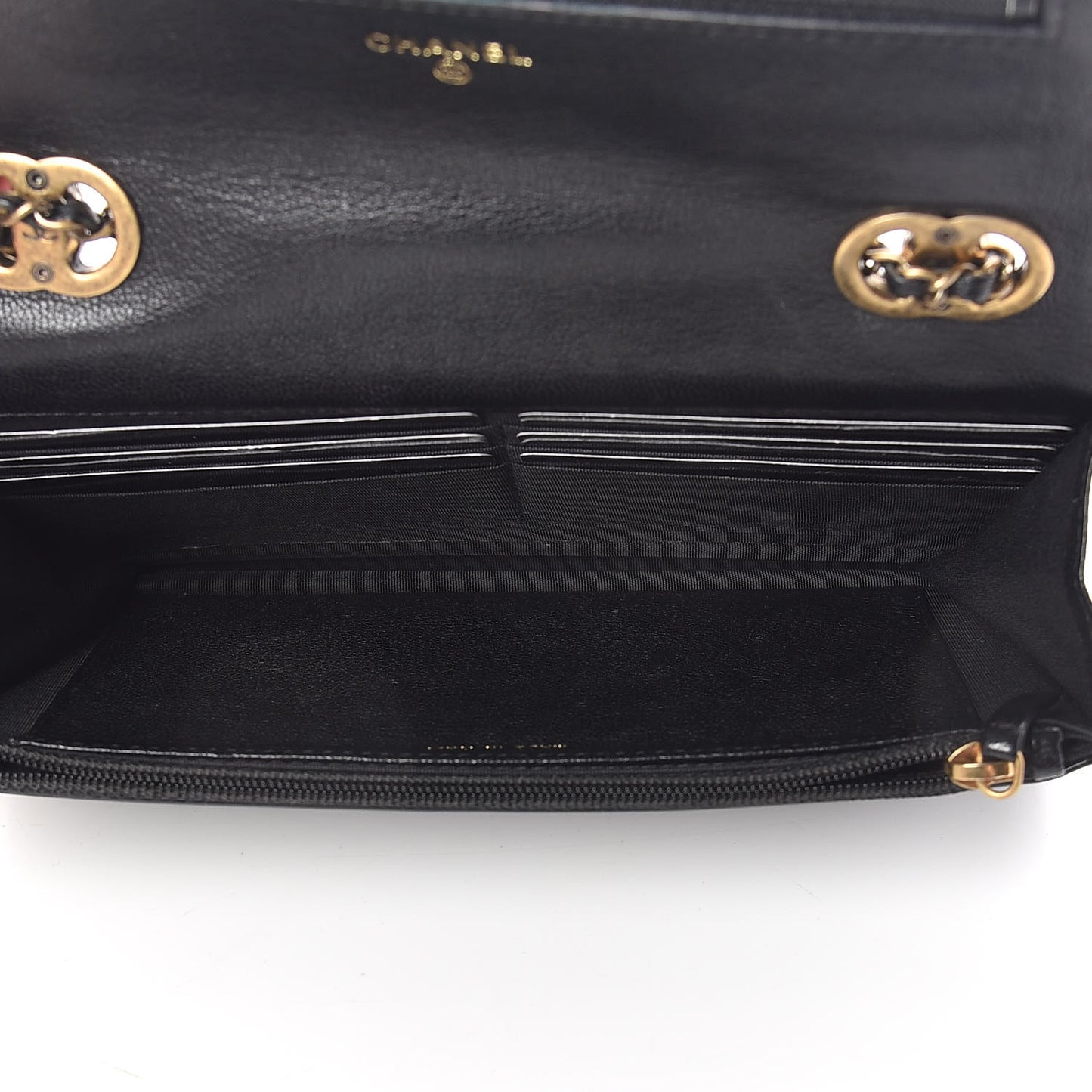 Patent Goatskin Quilted CC Eyelet Wallet On Chain WOC Black