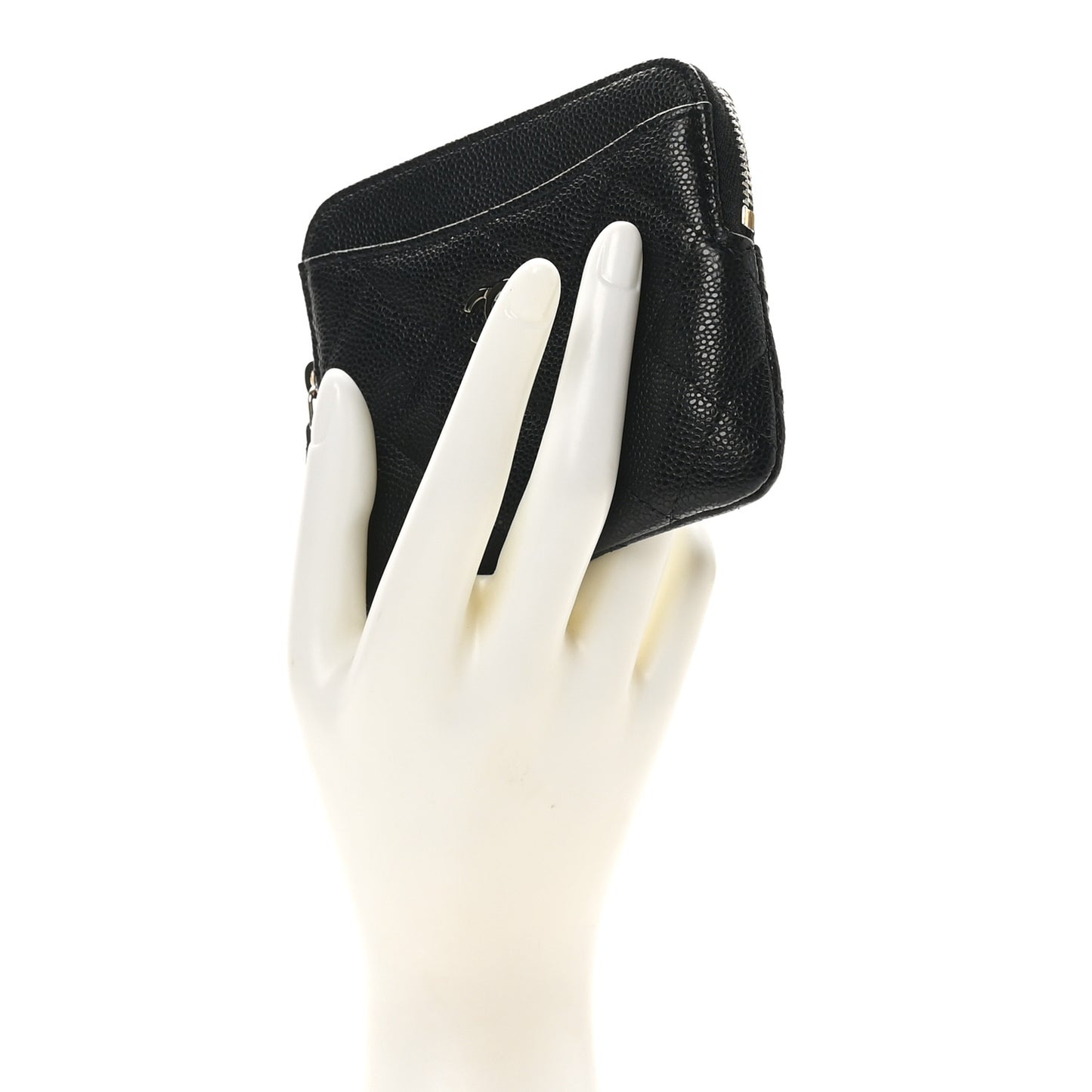 Caviar Quilted Zip Card Holder Wallet Black