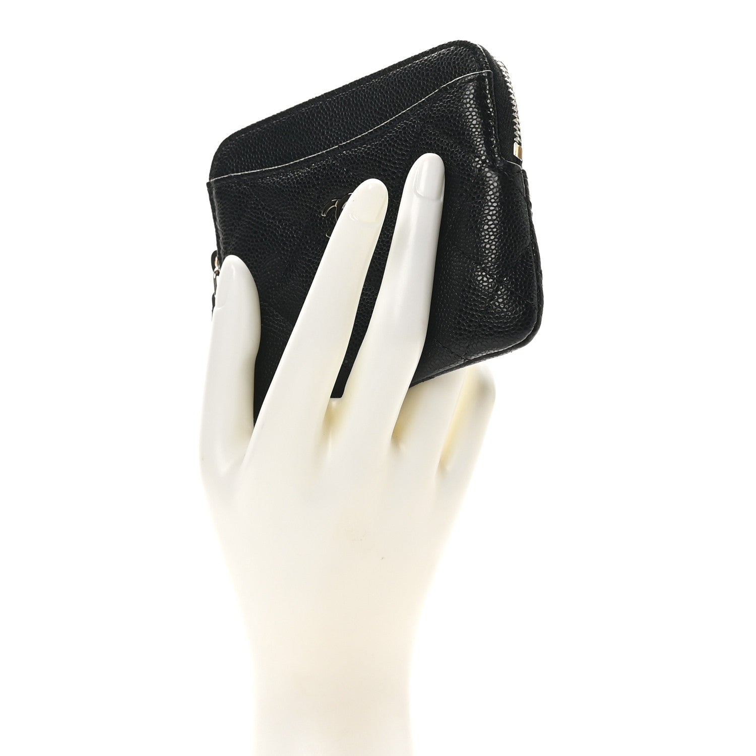 Chanel Caviar Quilted Zip Card Holder Wallet Black 2 of 8