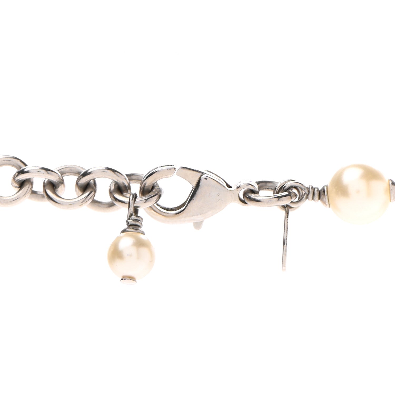 Chanel Crystal Pearl CC Long Necklace Silver 4 of 7