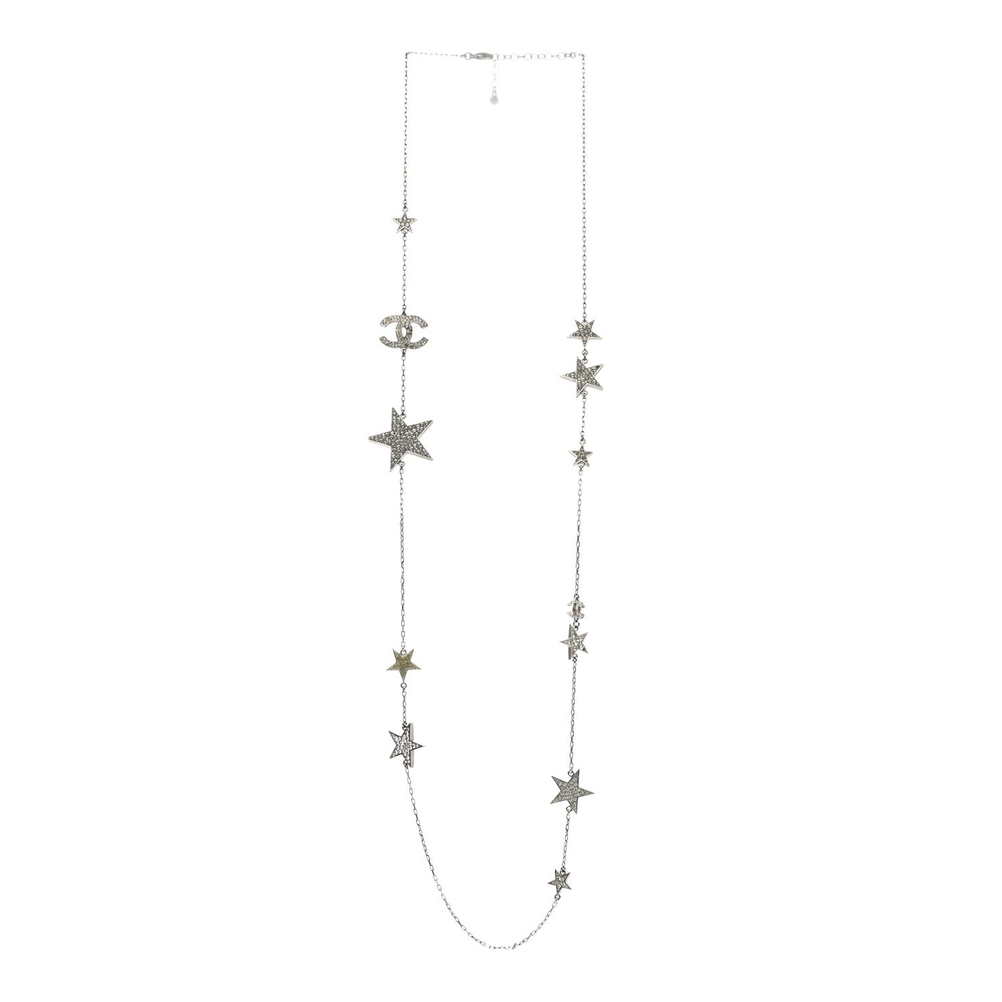 Crystal Star CC Long Necklace Silver