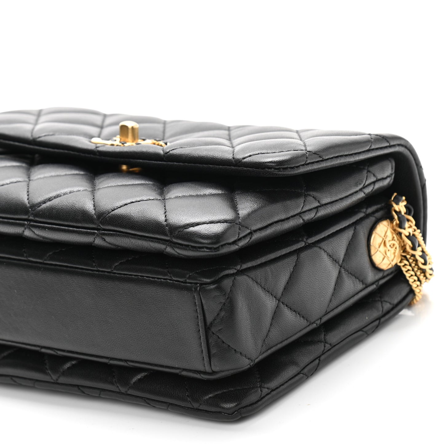 Lambskin Quilted Mini Medallion Multi Chain Flap Black