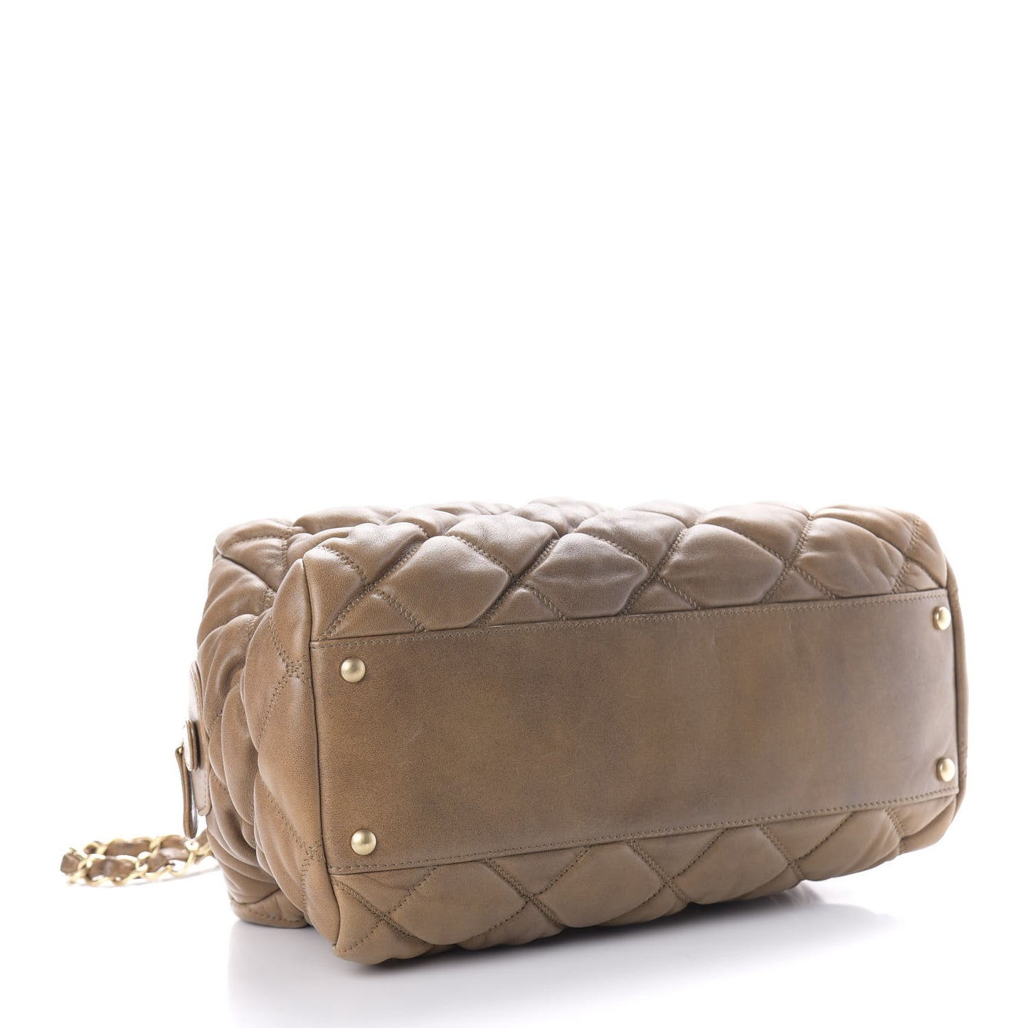 Lambskin Bubble Quilt Bowler Dark Beige