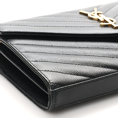 Saint Laurent Grain De Poudre Matelasse Chevron Monogram Chain Wallet Black 9 of 10