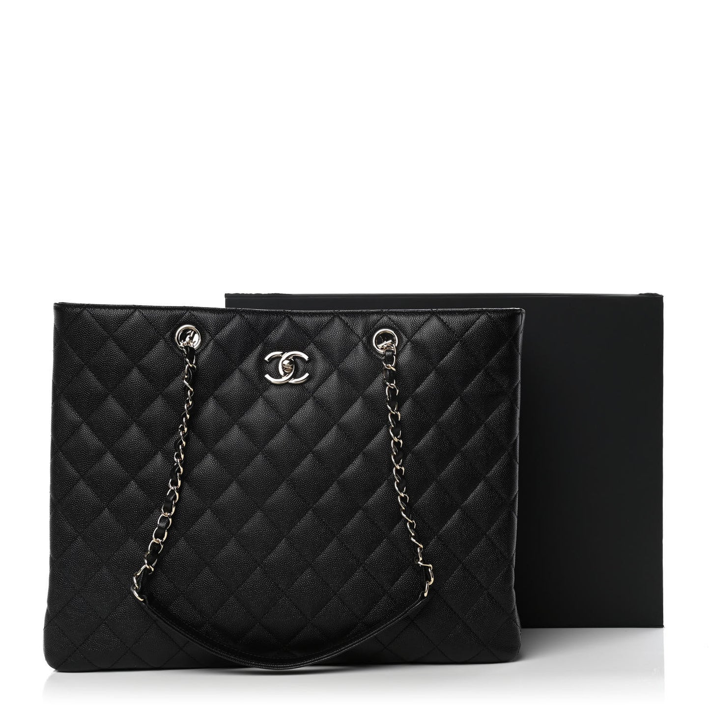 Caviar Quilted Large Shopping Tote Black