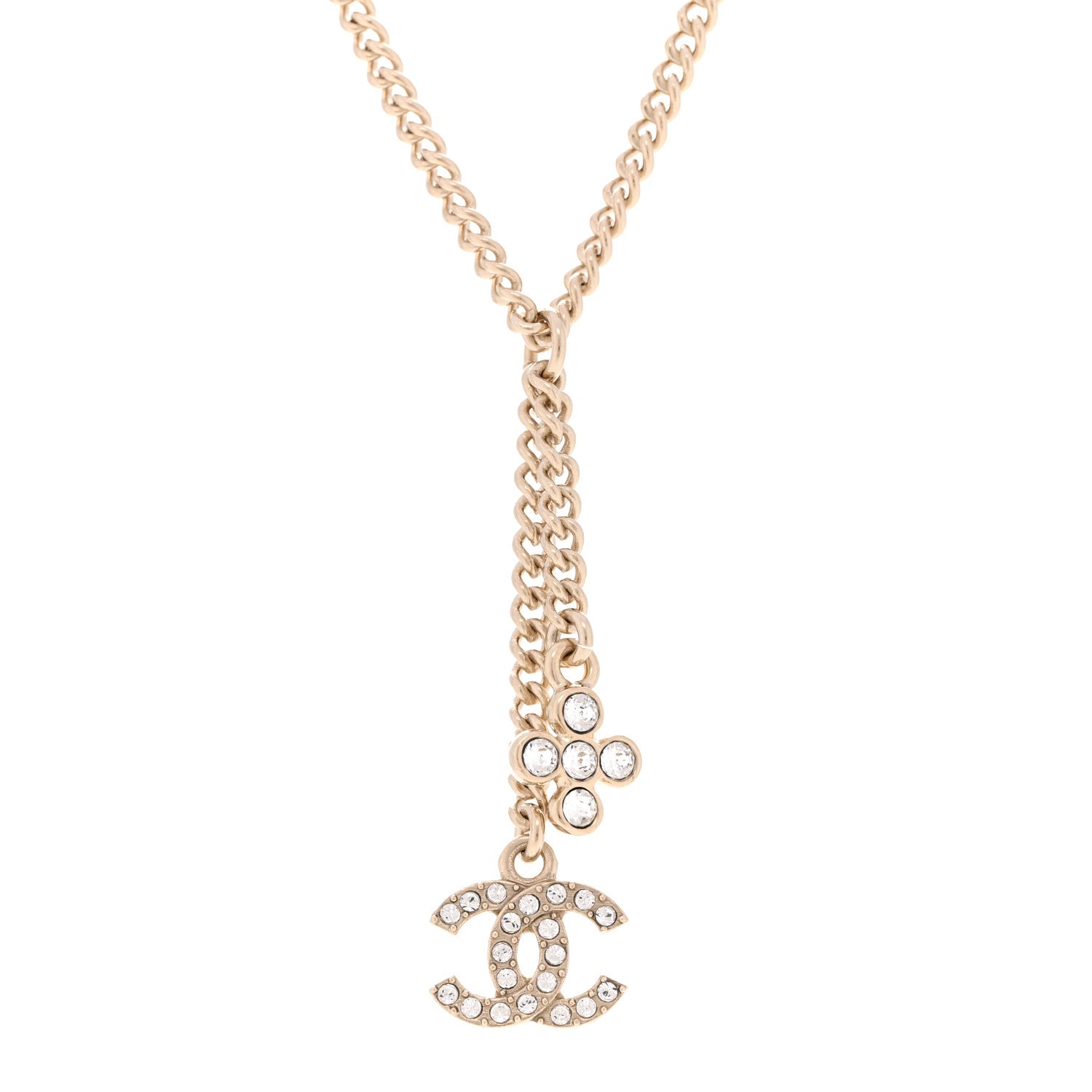 Chanel Crystal Flower CC Lariat Necklace Gold 4 of 7