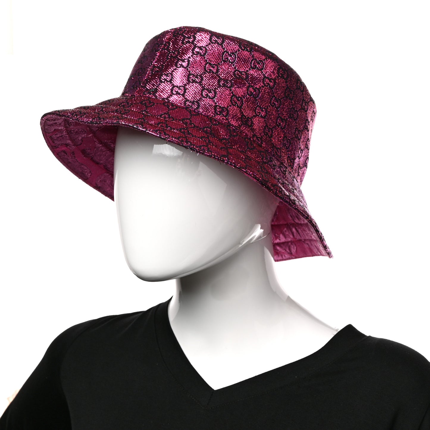 Canvas Lame GG Monogram Reversible Bucket Hat Fuxia Pink