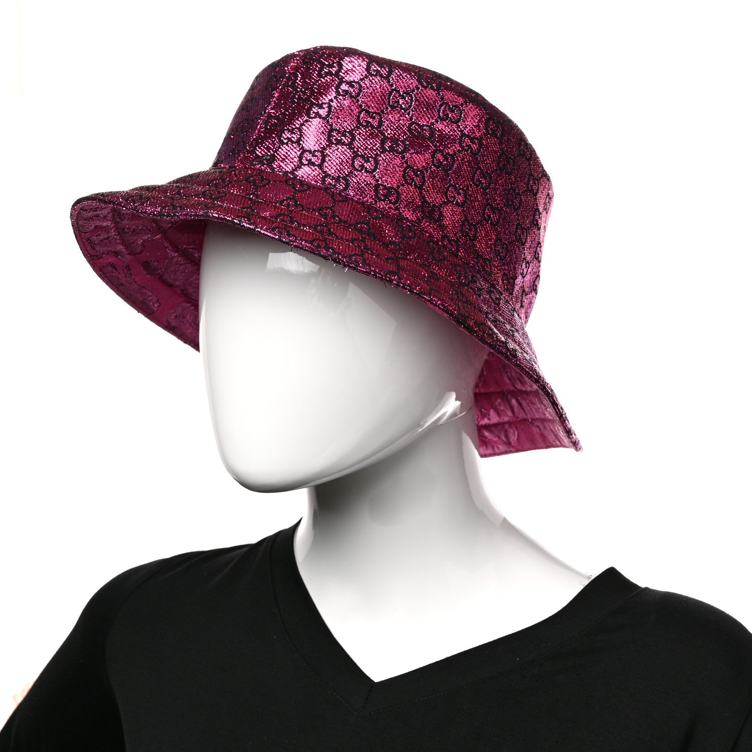 Gucci Canvas Lame GG Monogram Reversible Bucket Hat Fuxia Pink 2 of 14