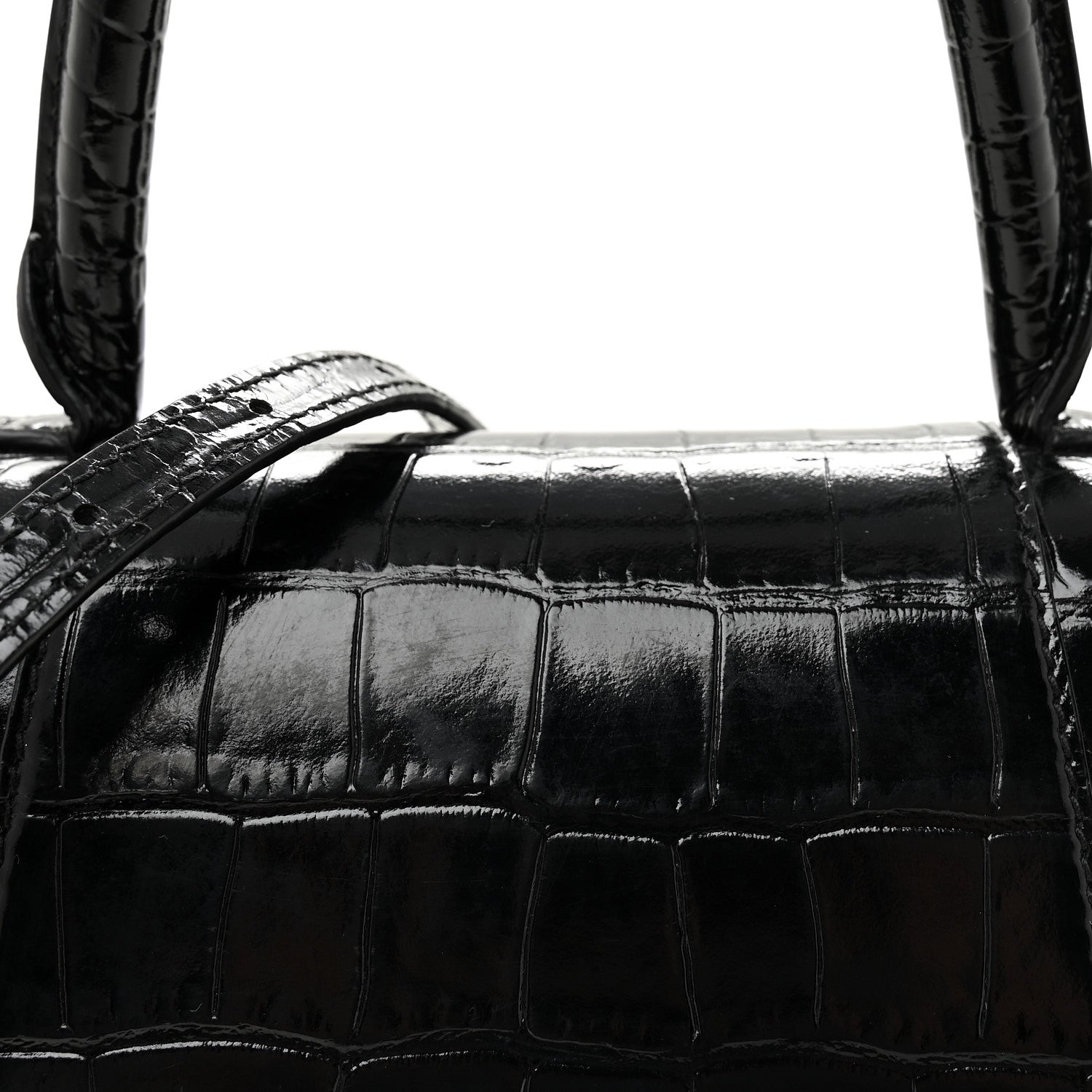 Balenciaga Shiny Calfskin Crocodile Embossed Small Hourglass Top Handle Bag Black 8 of 10