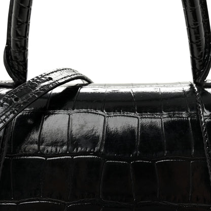 Balenciaga Shiny Calfskin Crocodile Embossed Small Hourglass Top Handle Bag Black 8 of 10