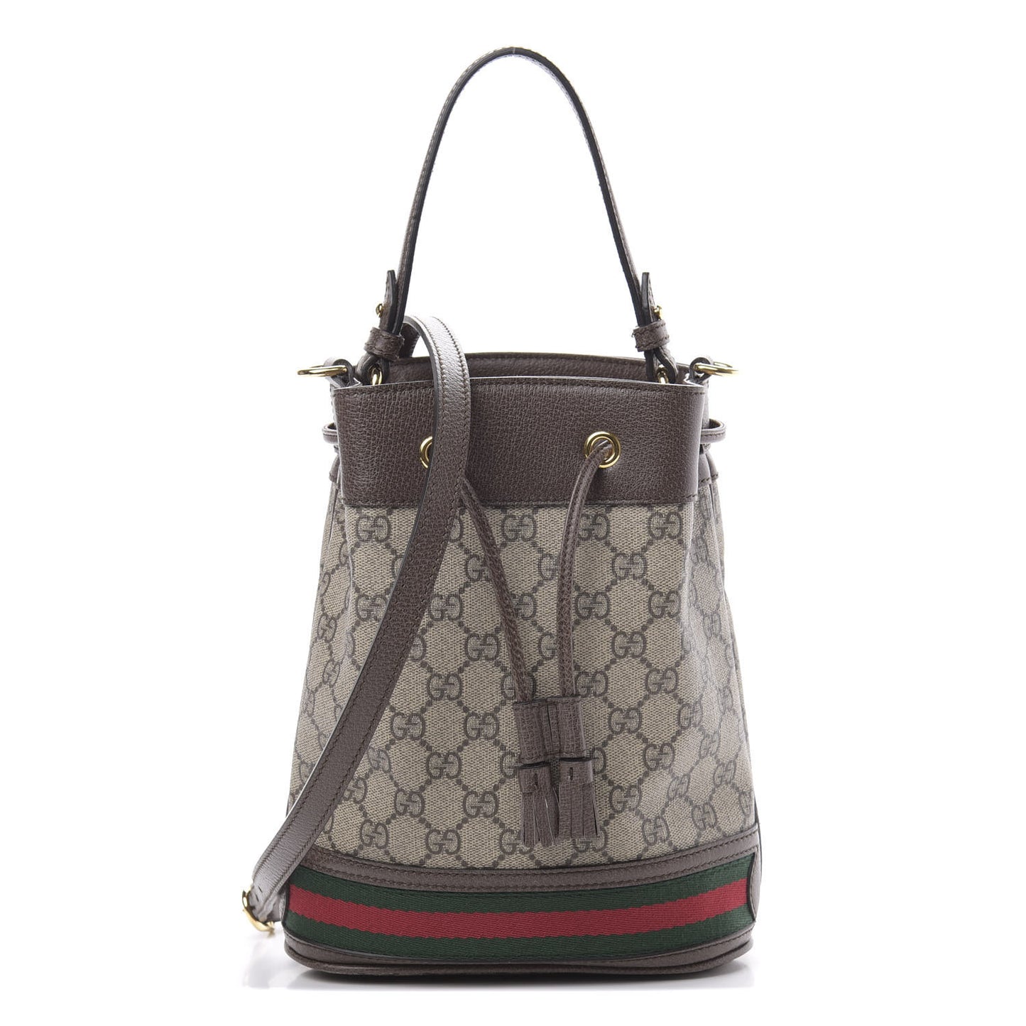 GG Supreme Monogram Web Small Ophidia Bucket Bag Brown