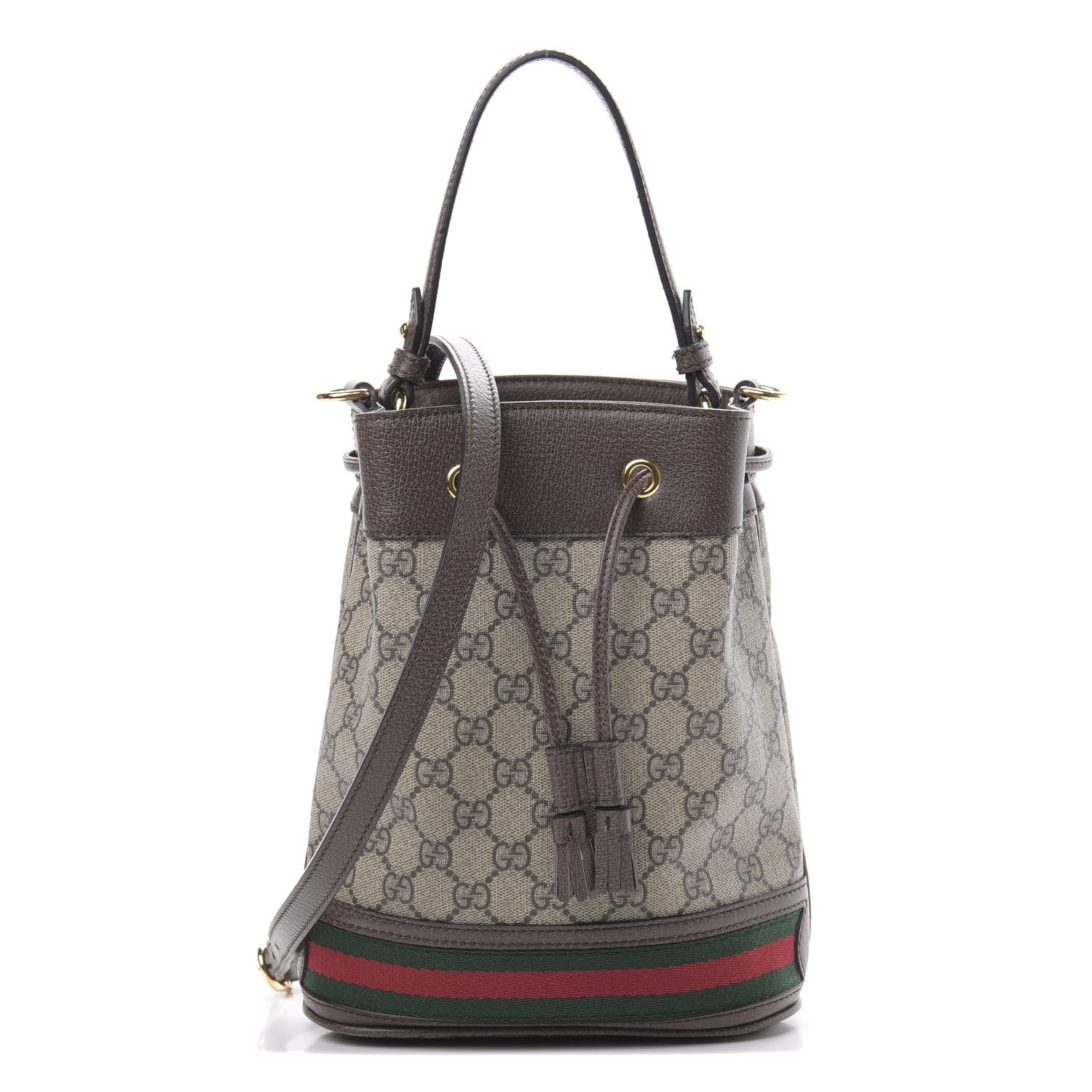 Gucci GG Supreme Monogram Web Small Ophidia Bucket Bag Brown 1 of 10