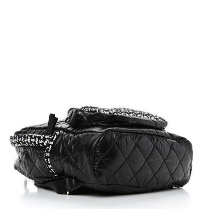 Chanel Nylon Tweed CC Backpack Black White 3 of 4