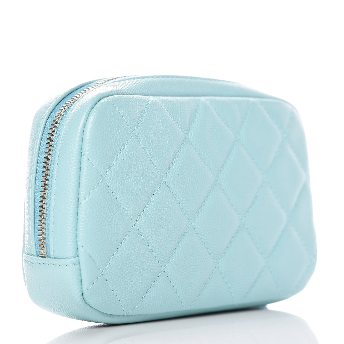 Caviar Quilted Small Curvy Pouch Cosmetic Case Light Blue