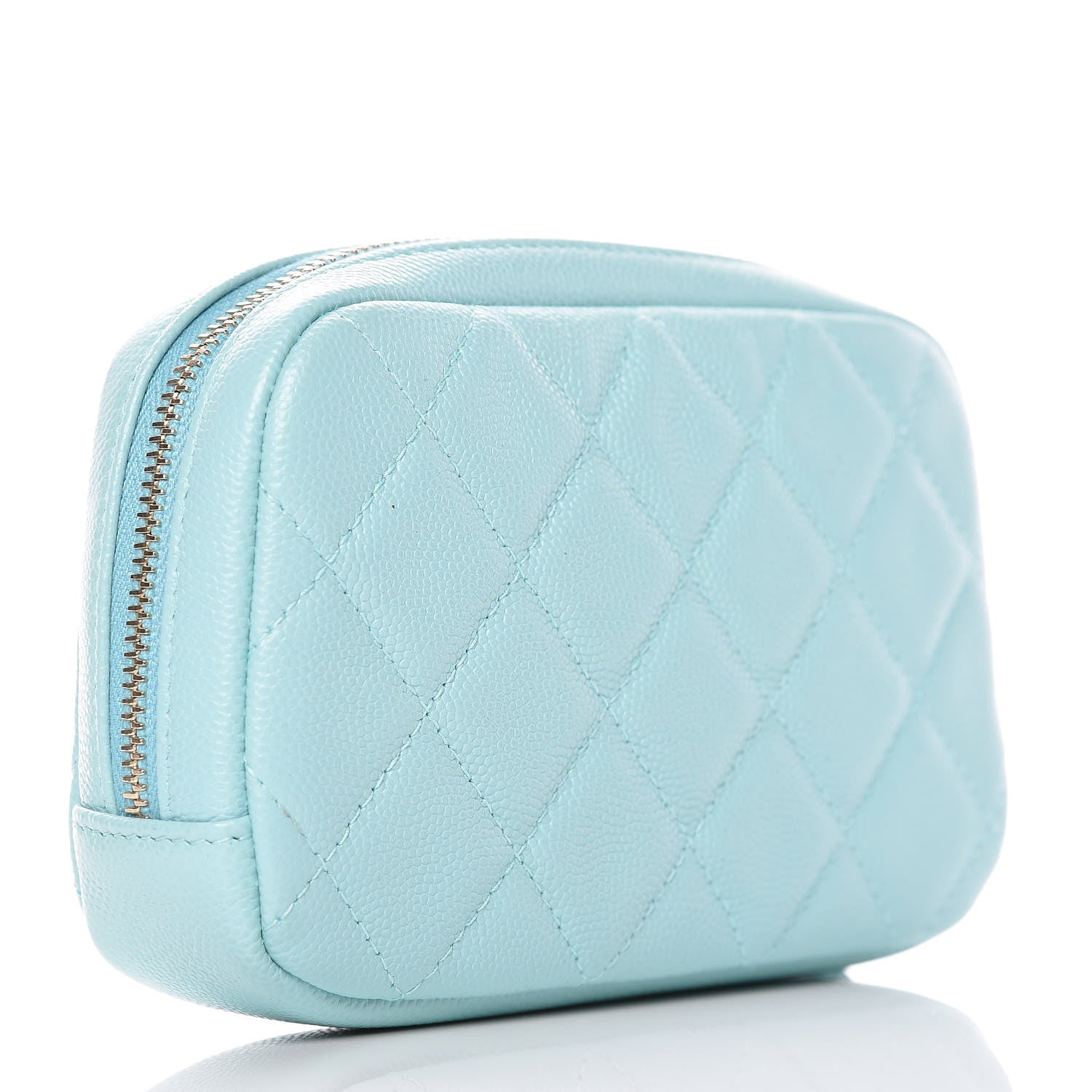 Chanel Caviar Quilted Small Curvy Pouch Cosmetic Case Light Blue 3 of 10