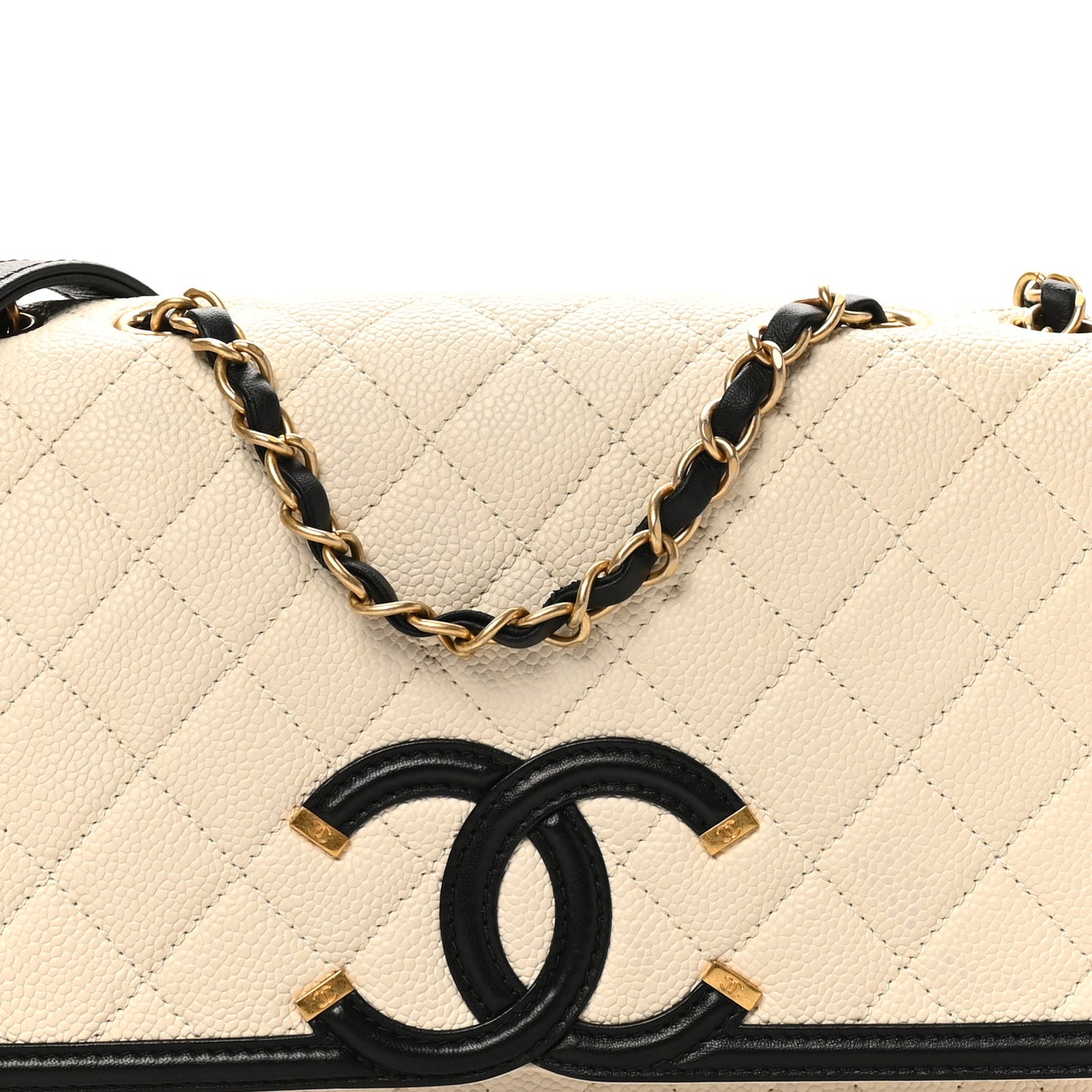 Caviar Quilted Medium CC Filigree Flap Light Beige Black