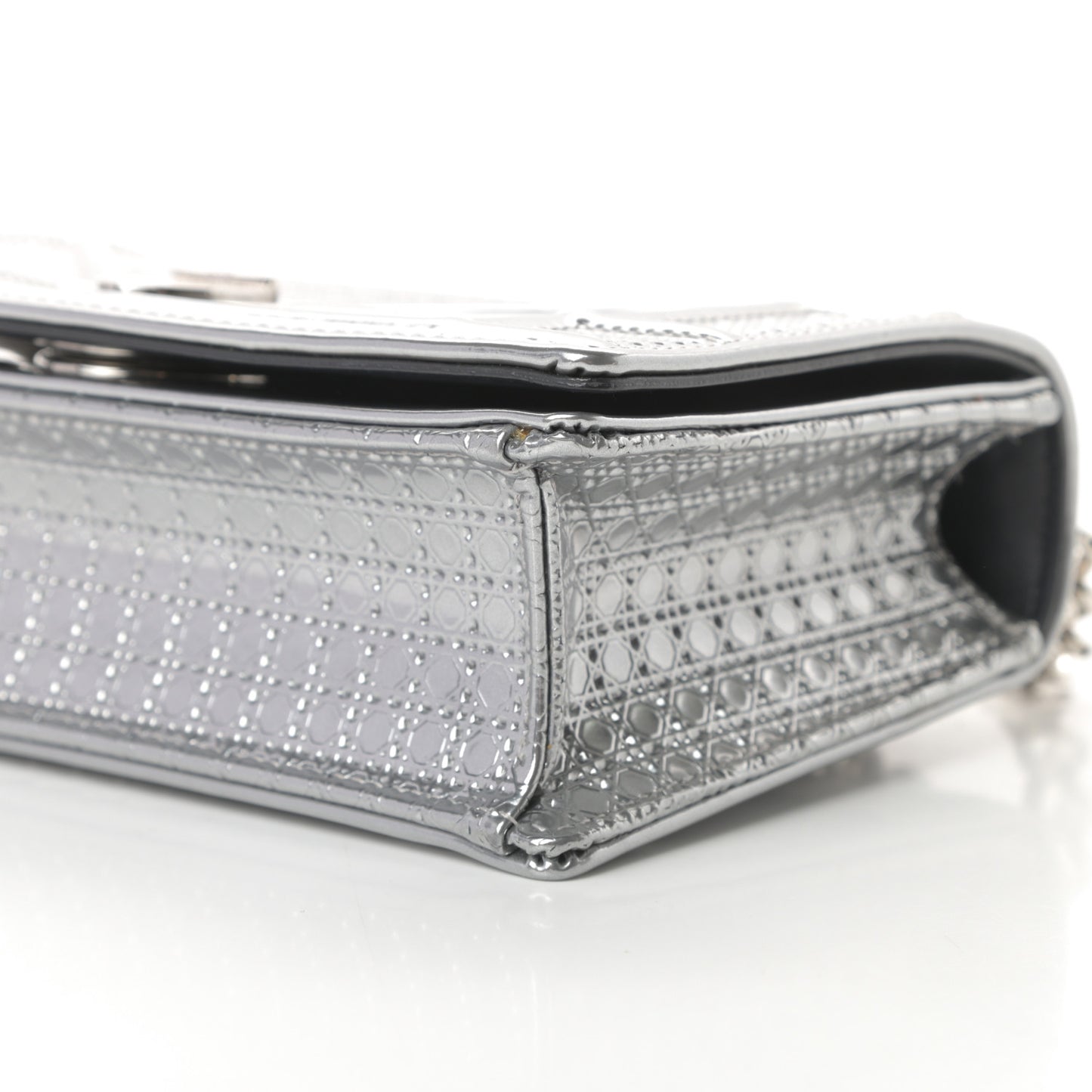 Metallic Patent Micro-Cannage Mini Diorama Flap Bag Silver