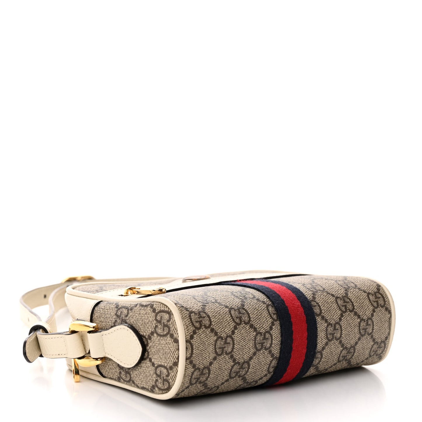 GG Supreme Monogram Textured Calfskin Web Mini Ophidia Shoulder Bag Beige Ebony Mystic White