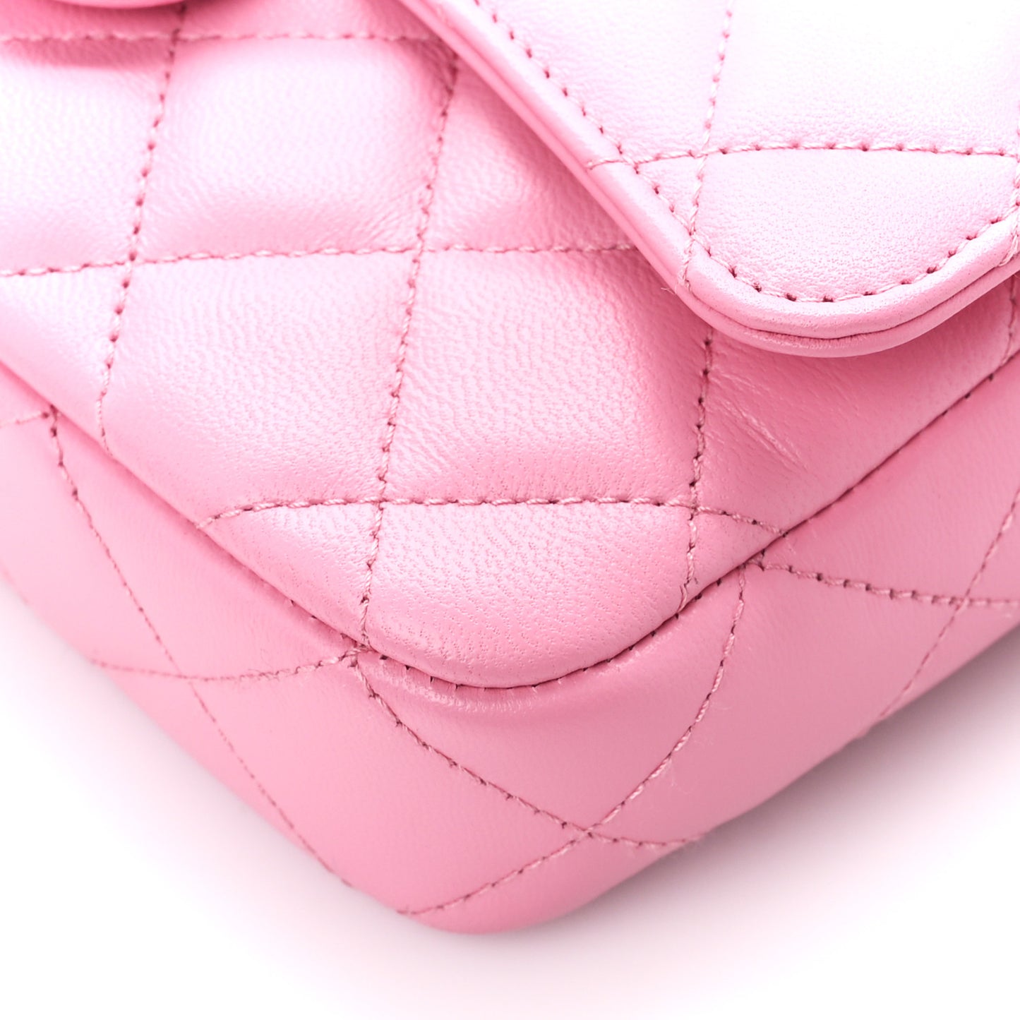 Lambskin Quilted Flap Phone Holder With Chain Pink