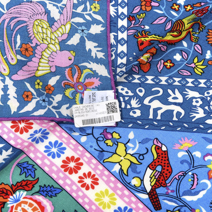 Hermes Cashmere Silk Jardins De Soie Shawl 140 Blue Vert Rose 4 of 5