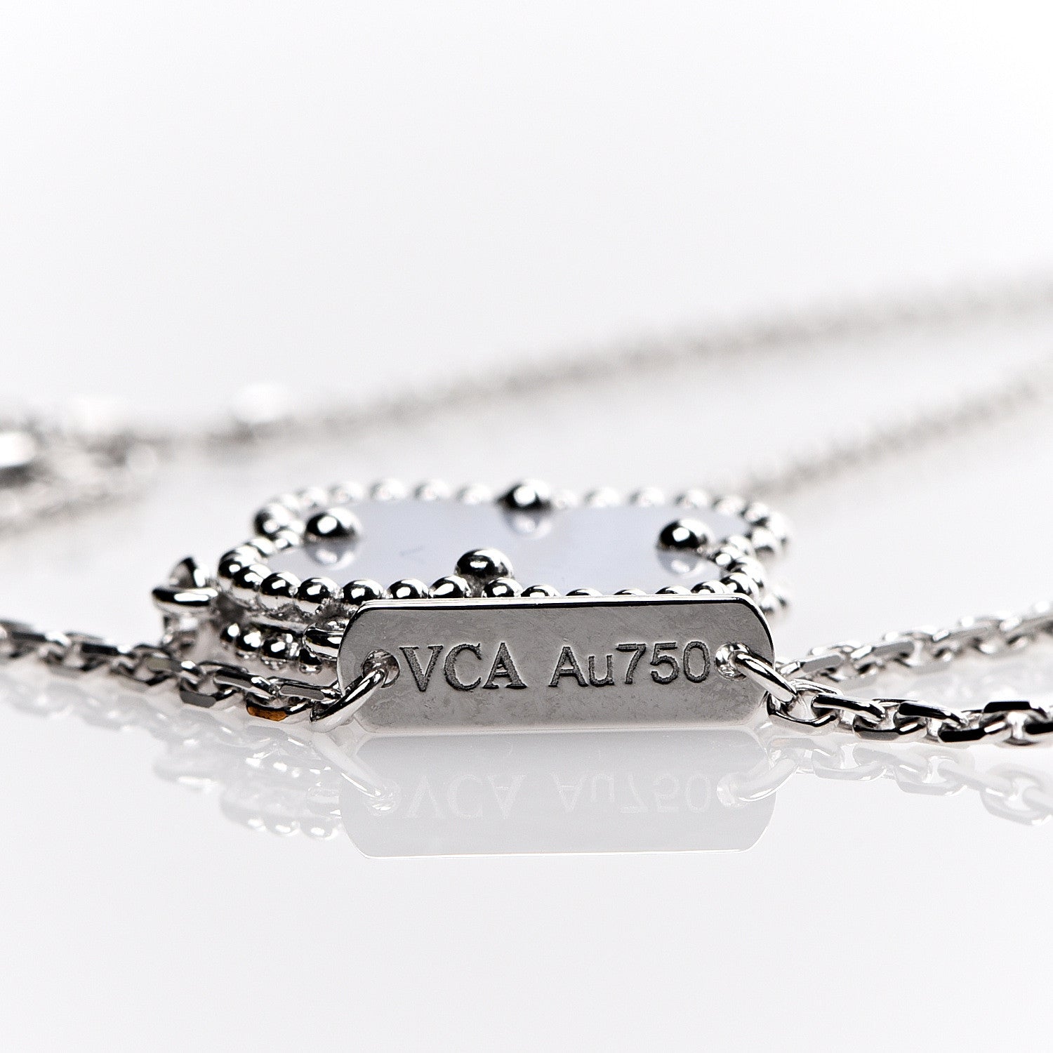 Van Cleef & Arpels 18K White Gold Chalcedony Vintage Alhambra Pendant Necklace 5 of 7