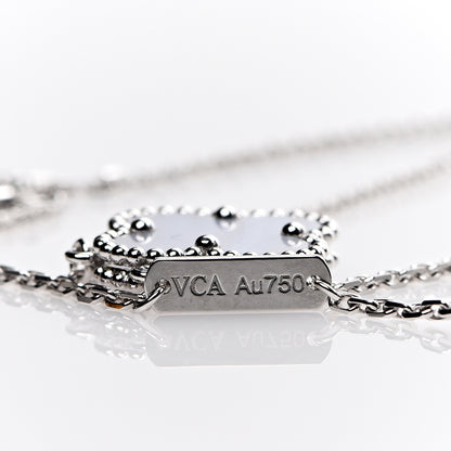 Van Cleef & Arpels 18K White Gold Chalcedony Vintage Alhambra Pendant Necklace 5 of 7