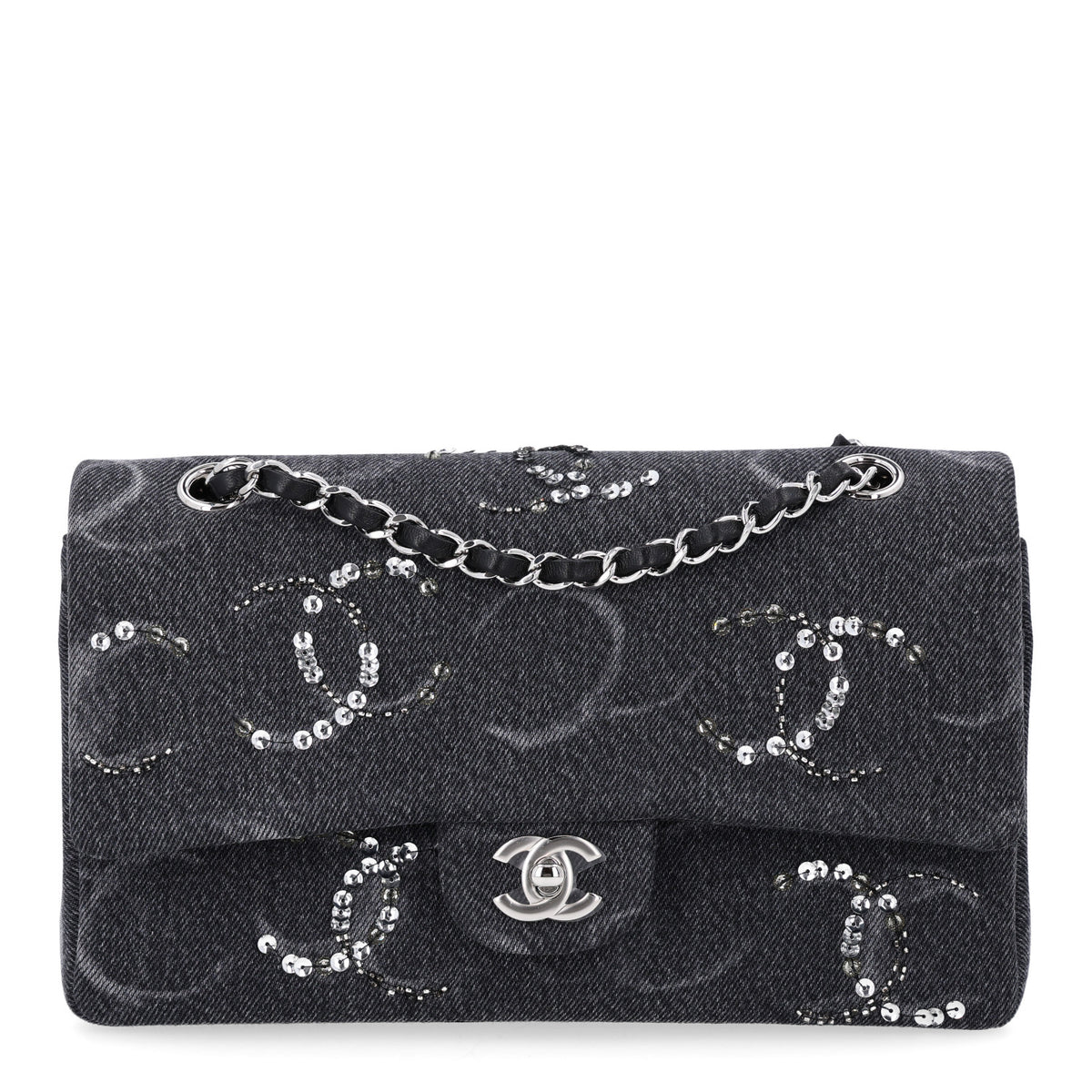 Chanel Denim Crystal Sequin CC Medium Double Flap Black 1 of 10