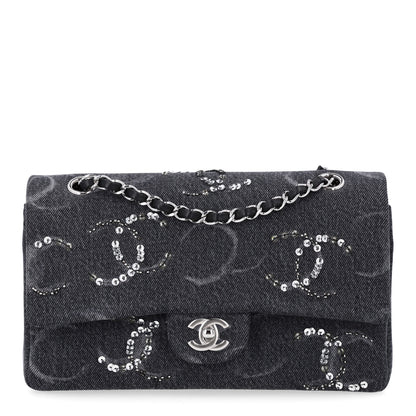Chanel Denim Crystal Sequin CC Medium Double Flap Black 1 of 10