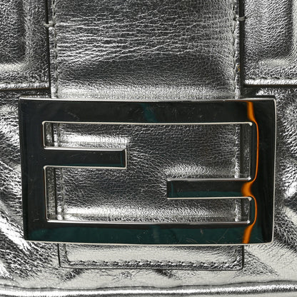 Fendi Vitello Catalan Mirror FF 1974 Embossed Large Baguette Argento 14 of 14